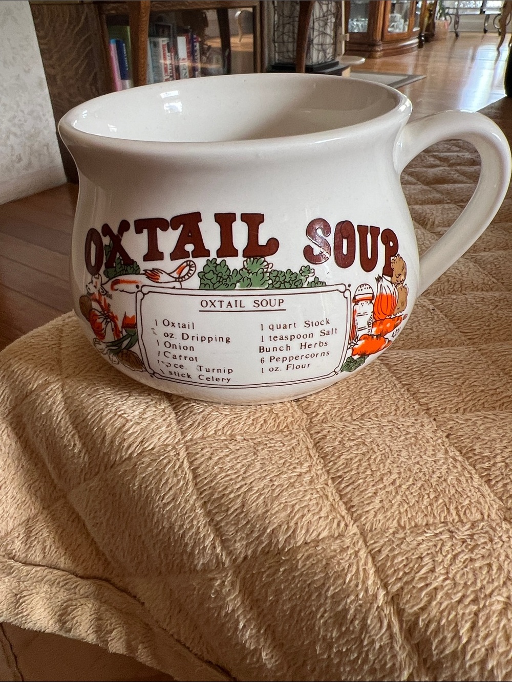 Oxtail Soup Ceramic Mug White with Orange & Brown Soup Recipe